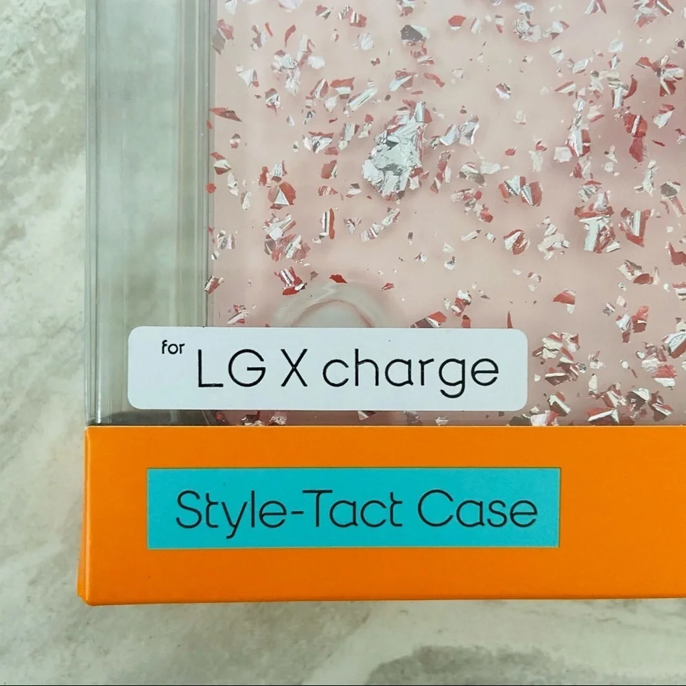 NWT LG X charge pink sparkly speckled style-tact protective phone case